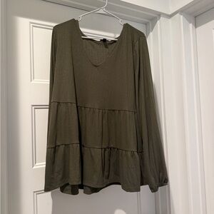 torrid Olive Green Tiered V-Neck Long Sleeve Tunic